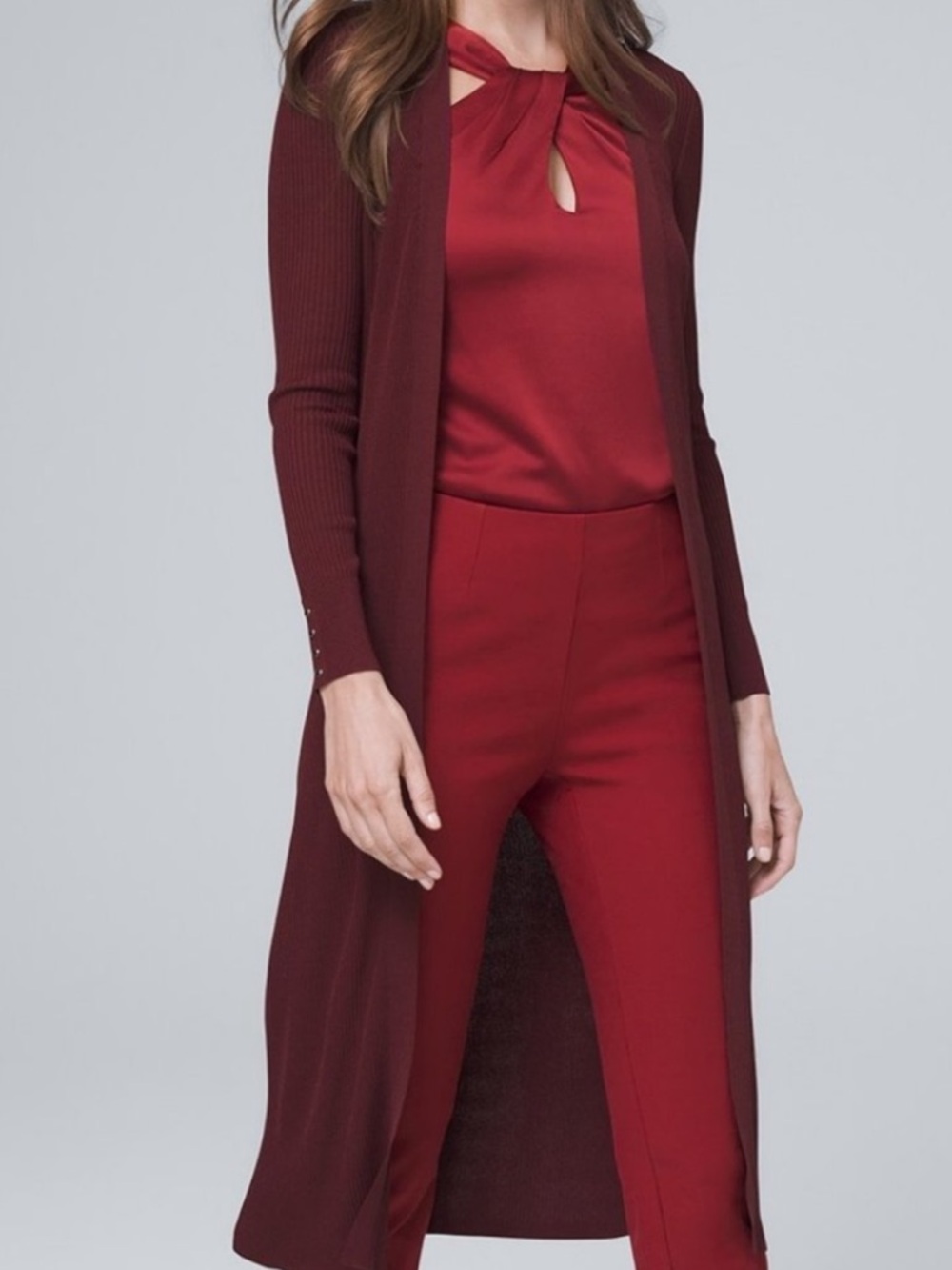 White House Black Market Deep Garnet Ribbed
Duster NWT